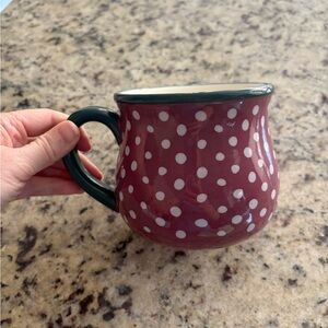 PIONEER WOMAN JUMBO 28 OZS POT BELLY MUG RED WITH WHITE POLKA DOTS GREEN TRIM